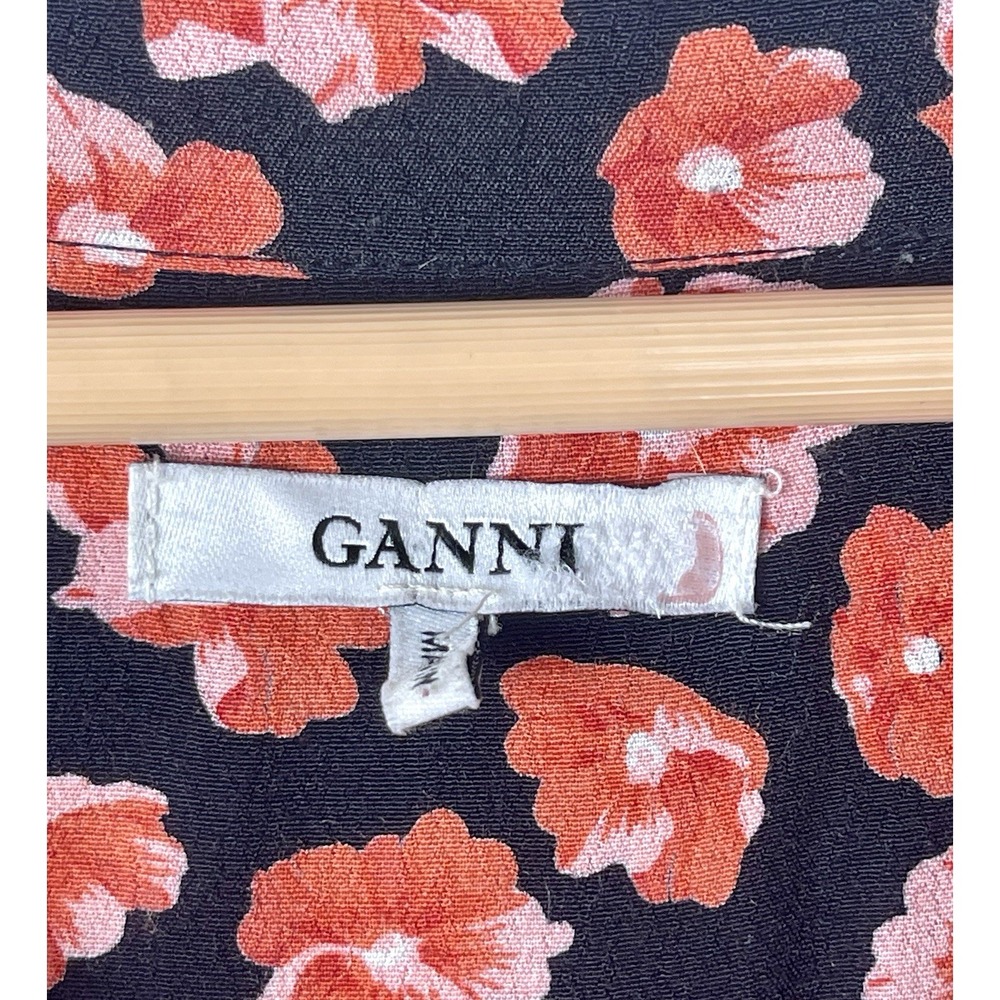 GANNI Floral-Print Button Down Shirt Red‎ Pink Black Size 10 - Picture 10 of 16